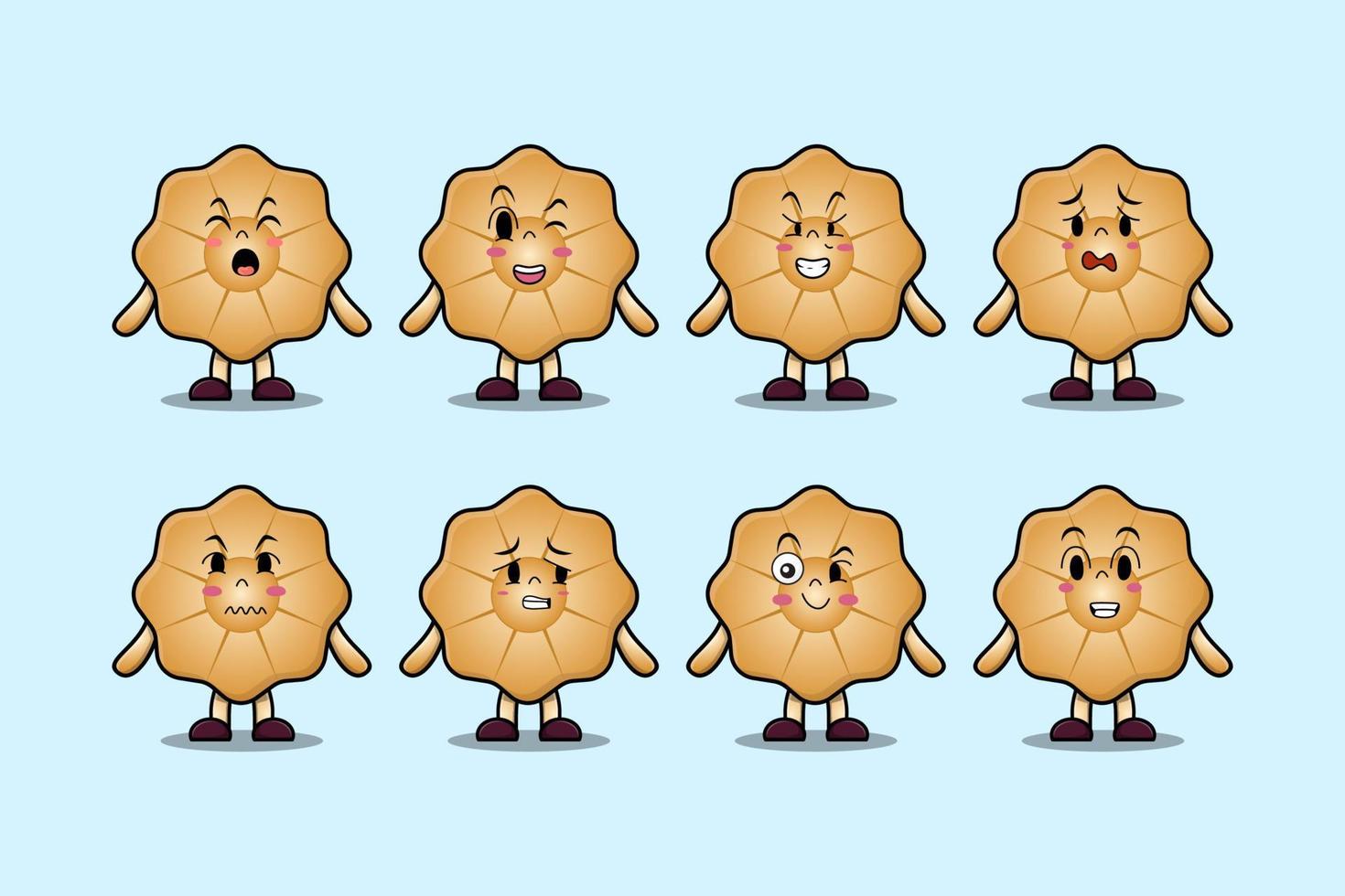 Set kawaii Cookies cartoon character expressions vector