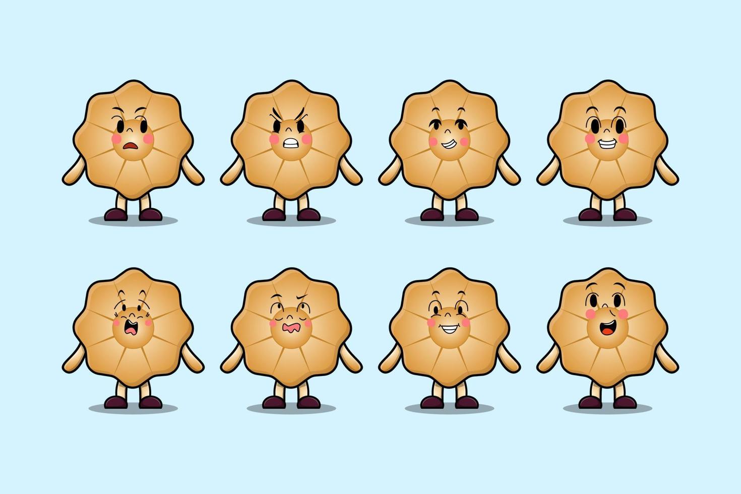 Establecer expresiones de personajes de dibujos animados de galletas kawaii vector