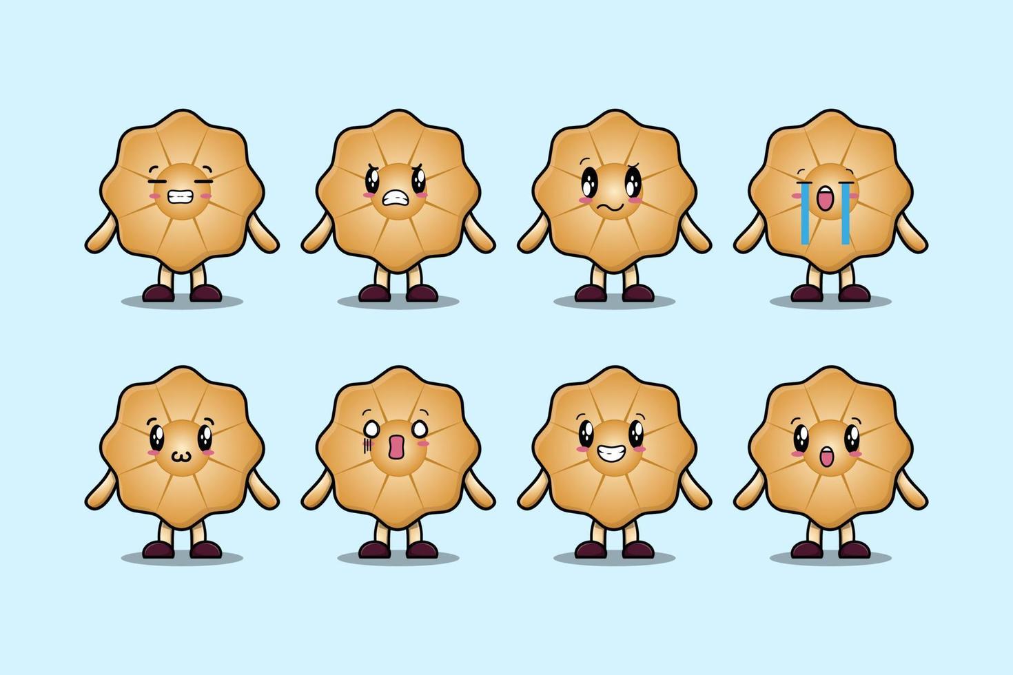 Set kawaii Cookies cartoon character expressions vector