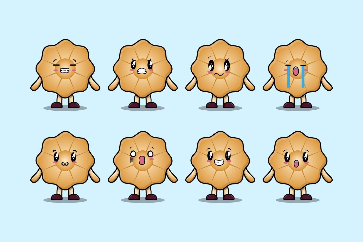 Establecer expresiones de personajes de dibujos animados de galletas kawaii vector