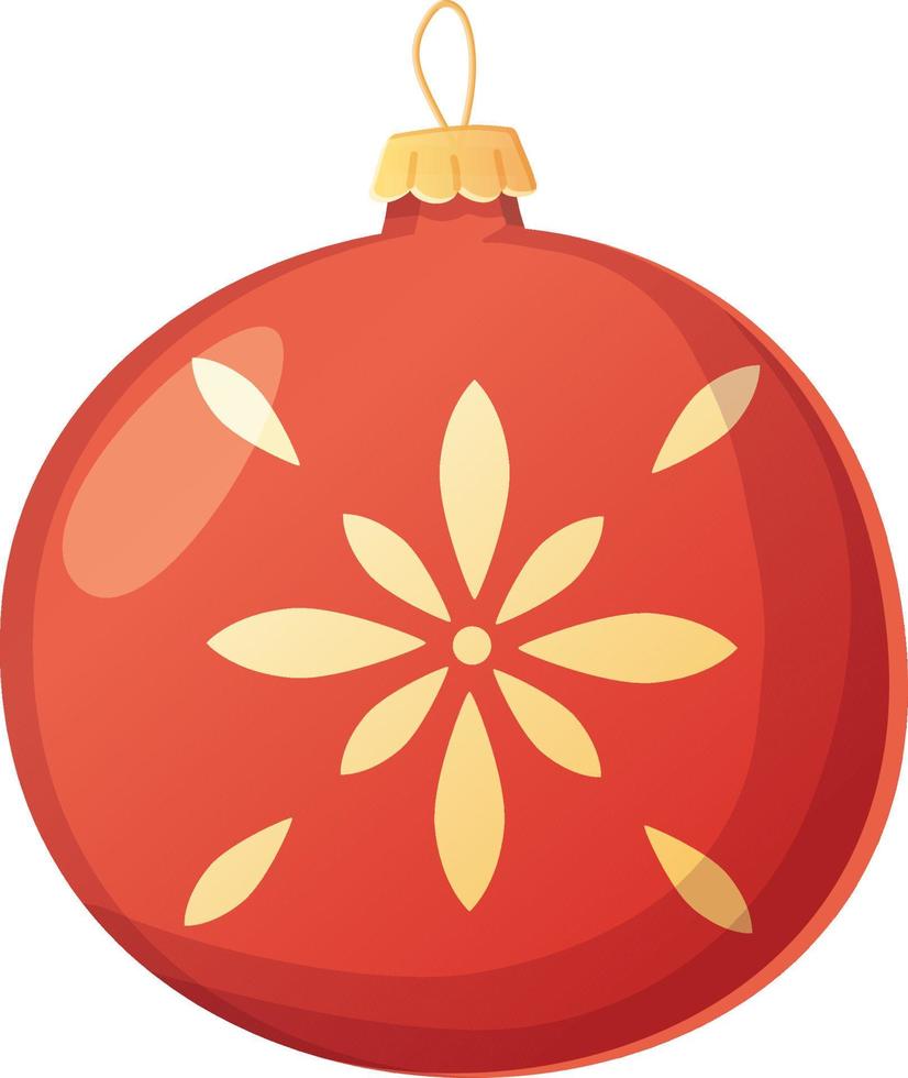 Christmas red with golden pattern traditional ball in realistic cartoon style. vector