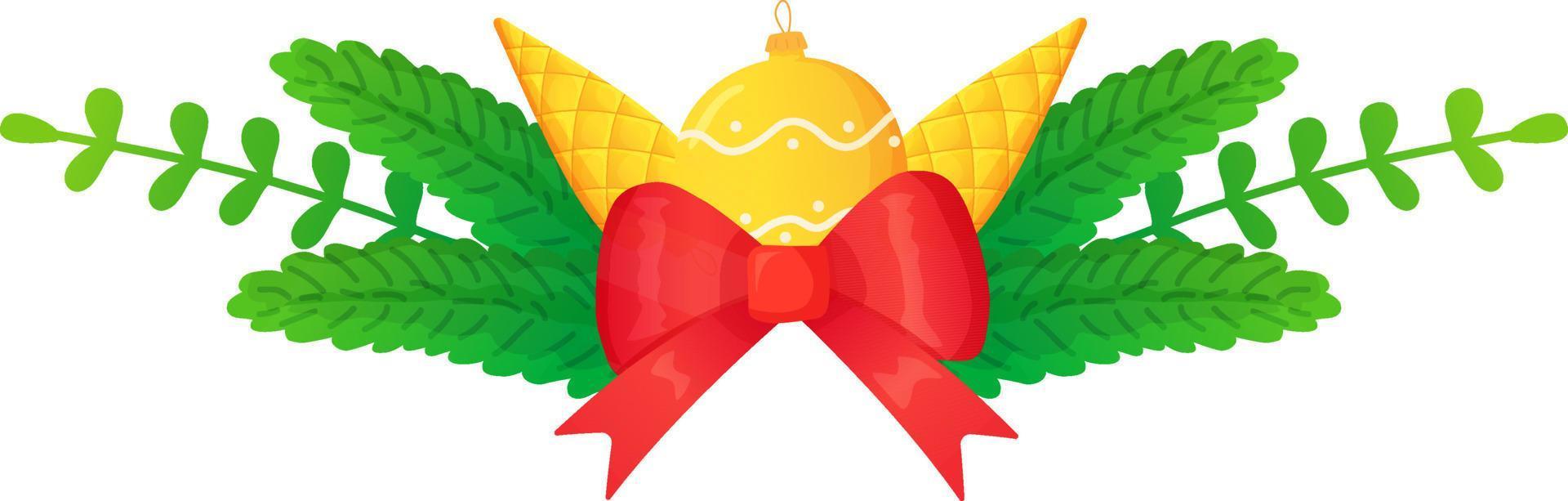 encabezado de navidad o divisor rama de pino acebo bolas de flores de campana de abeto vector