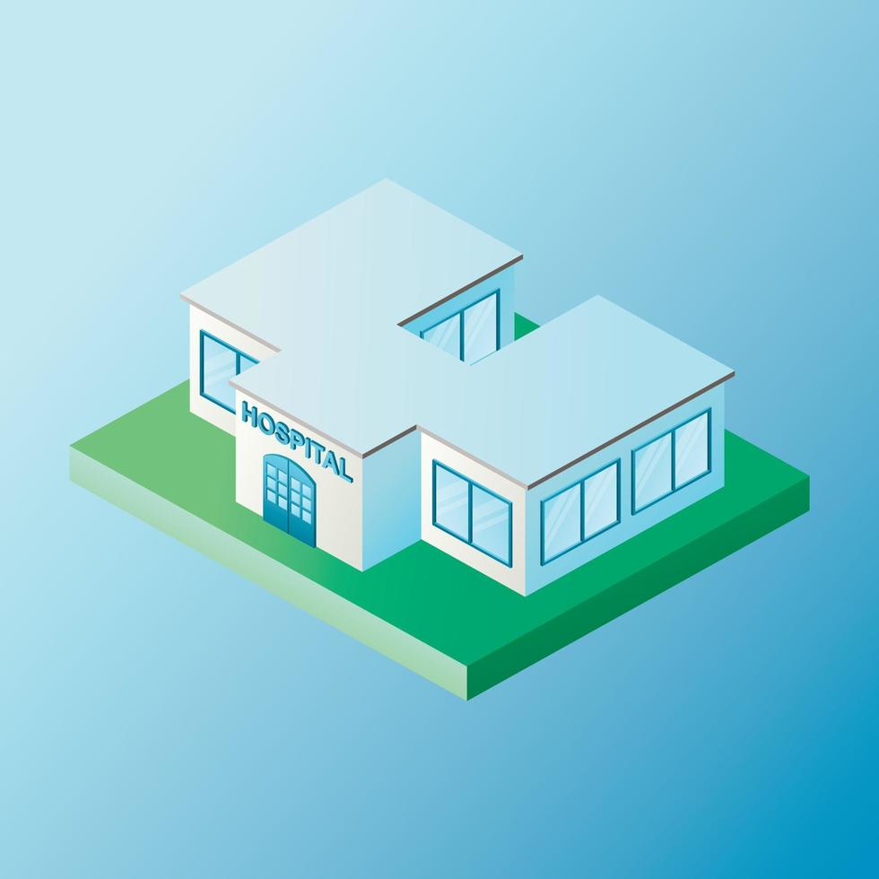 Vector isolated image in isometric style. Volumetric hospitals building, architecture and the concept of a modern city. Design decorative elements on the theme of modern life.