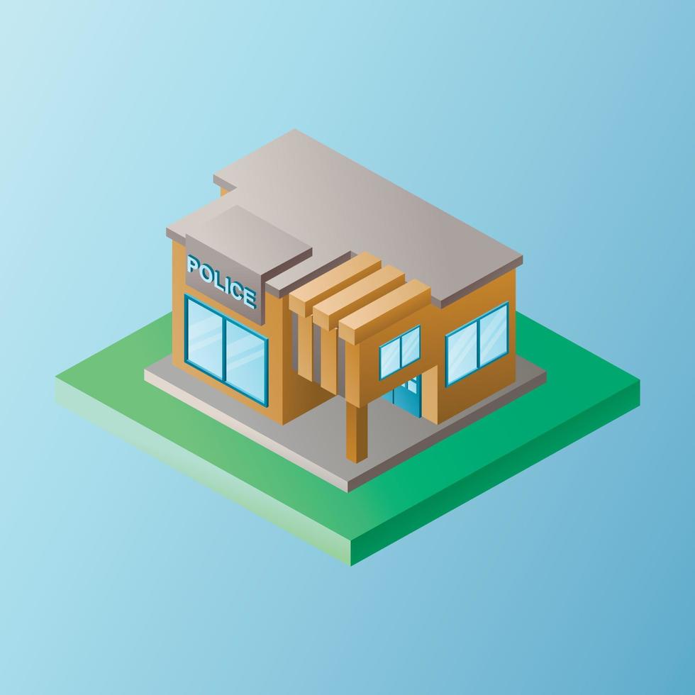 Vector isolated image in isometric style. Volumetric police station building, architecture and the concept of a modern city. Design decorative elements on the theme of modern life.