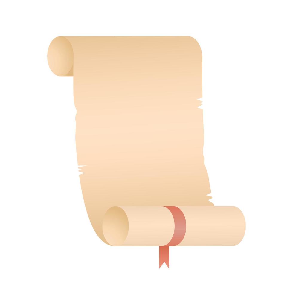 Vector isolated illustration on white background. A scroll of paper or papyrus, wound on a roll. A message or letter in the style of the ancient world. Design element.