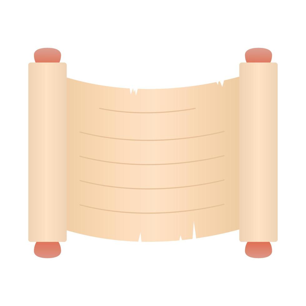 Vector isolated illustration on white background. A scroll of paper or papyrus, wound on a roll. A message or letter in the style of the ancient world. Design element.