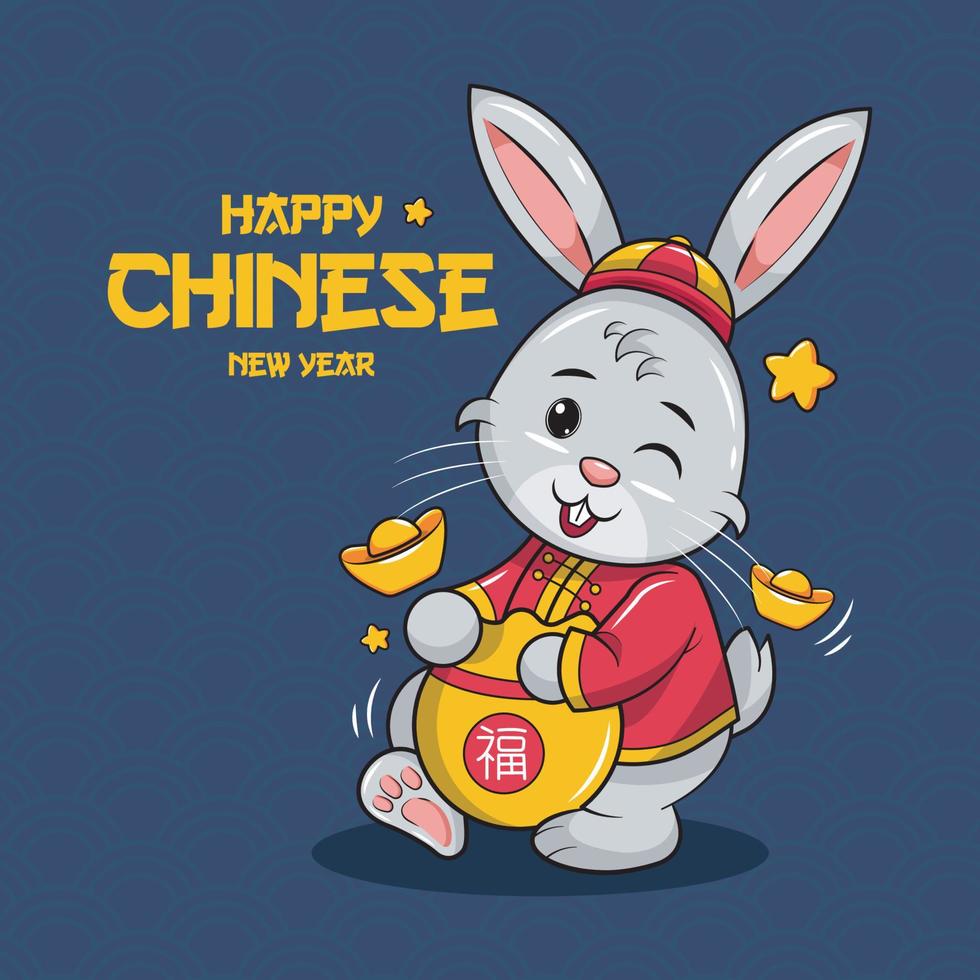 feliz celebración del año nuevo chino con lindo conejo descarga gratuita vector