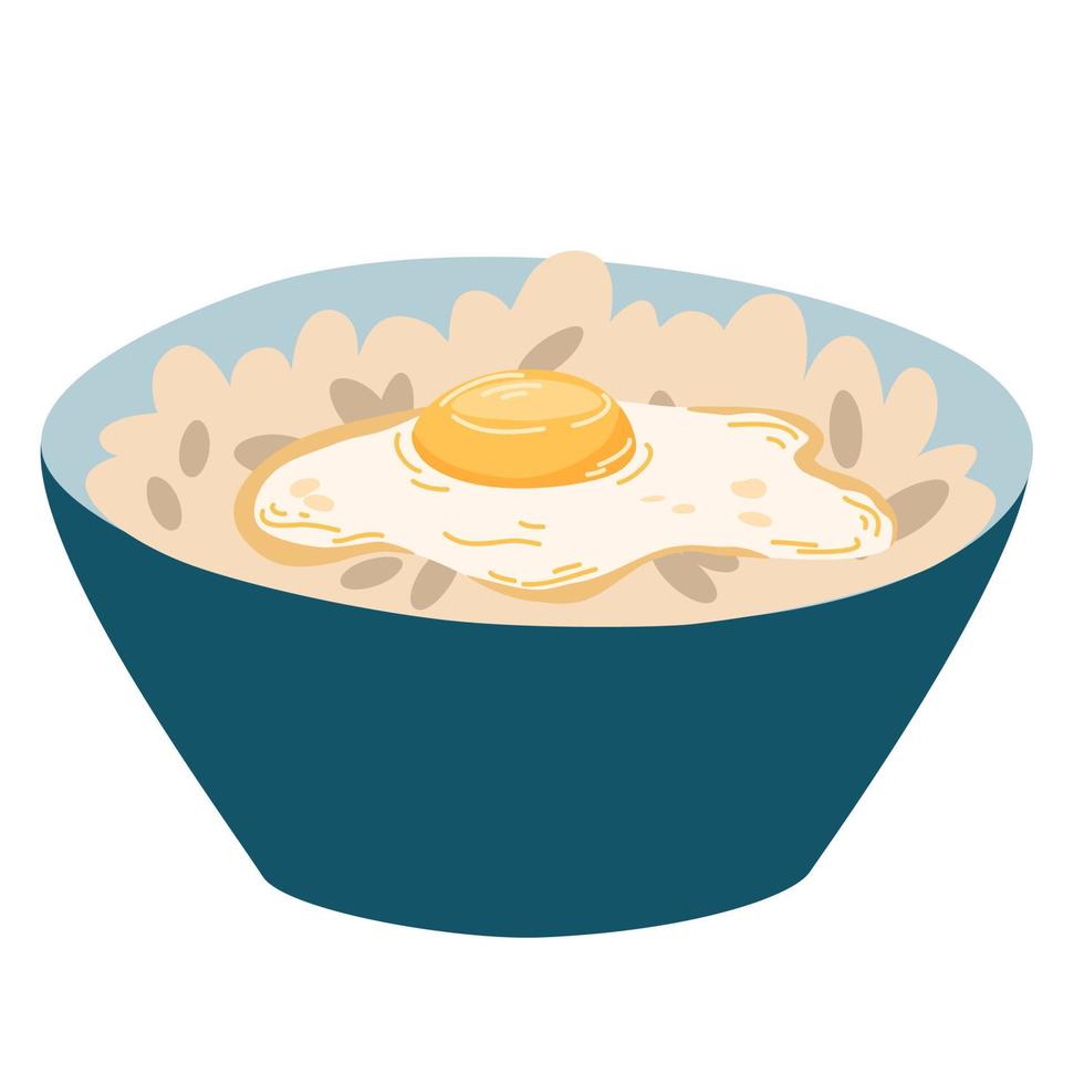 poke bowl con arroz, verduras, huevo, carne, pescado, gambas y algas. comida asiática. perfecto para la cafetería del restaurante y los menús impresos. dibujo a mano vectorial ilustración de dibujos animados. vector