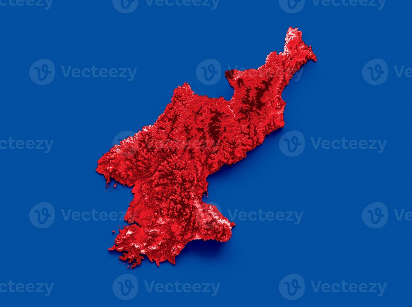 North Korea map with the flag Colors Blue and Red Shaded relief map 3d illustration photo
