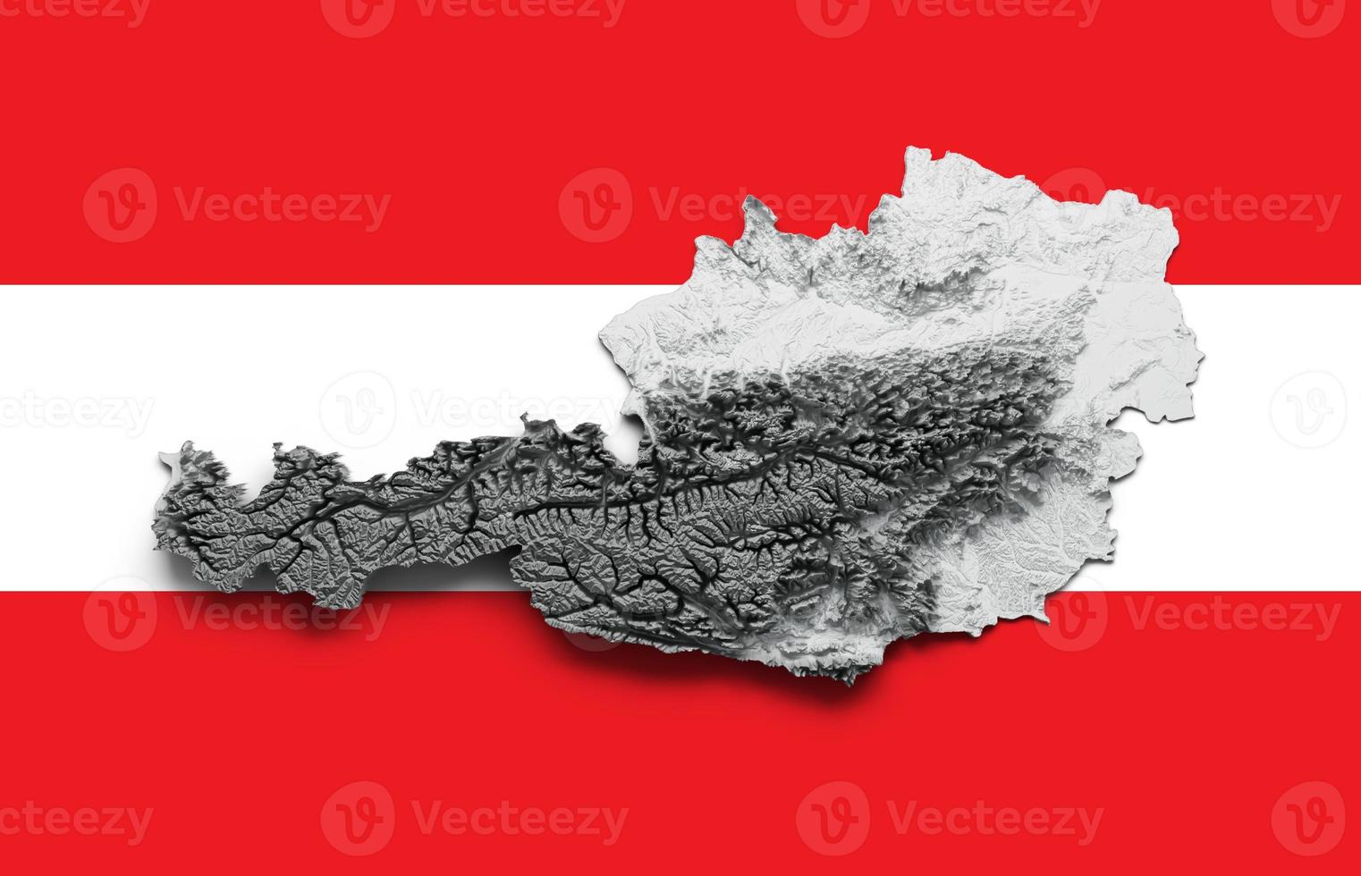 Austria Map Flag Shaded relief black and white Color Height map on white Background 3d illustration photo