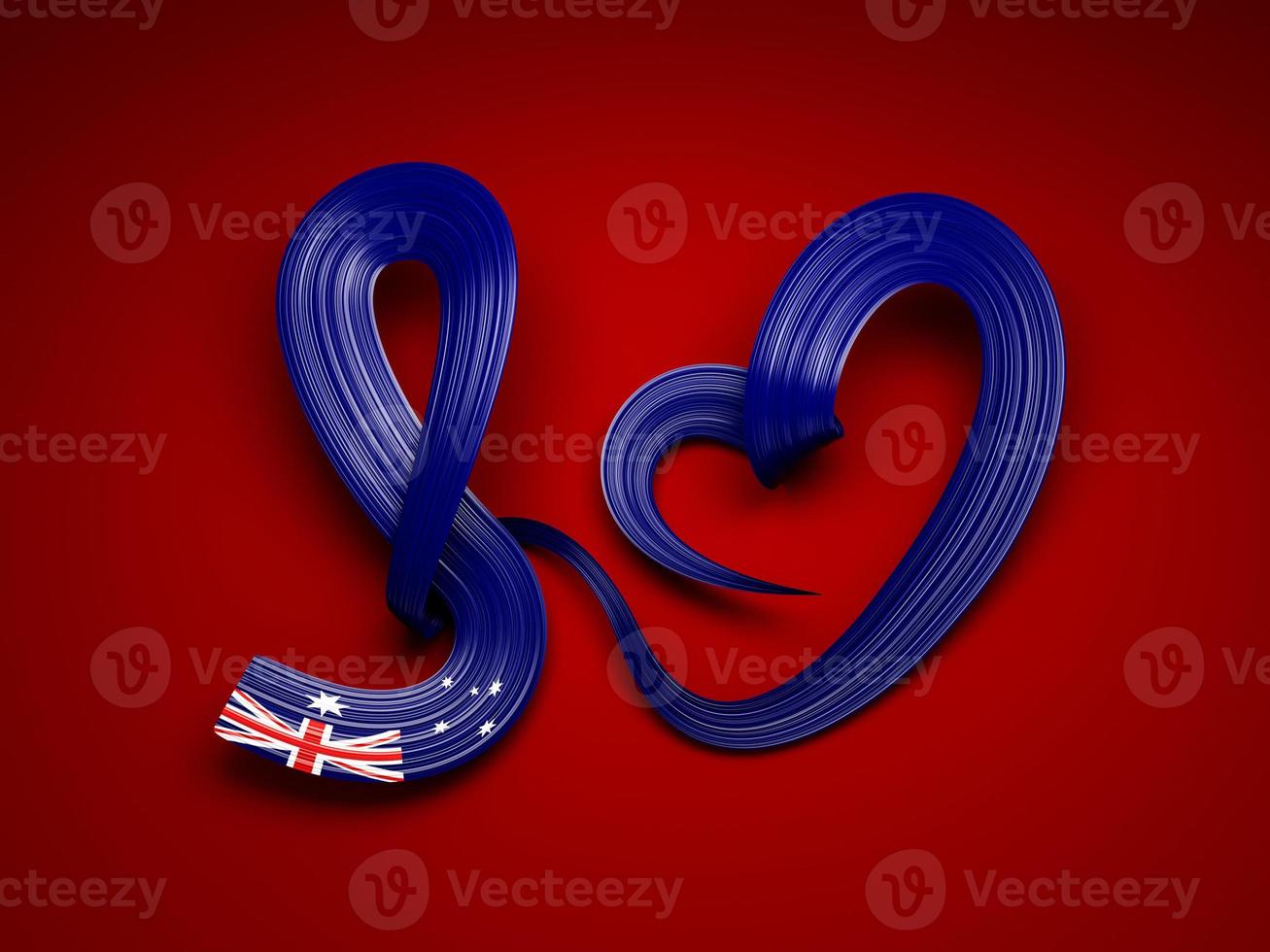 Love Australia symbol. Heart flag Ribbon icon. 3d illustration photo