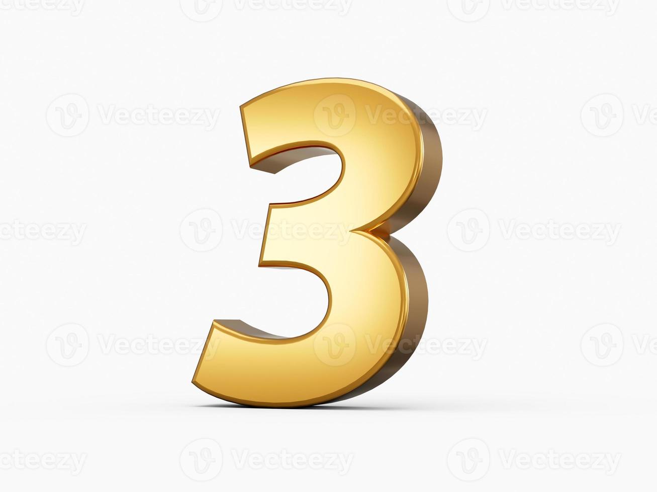 3d gold metal number 3 three isolated white background 3d illustration photo