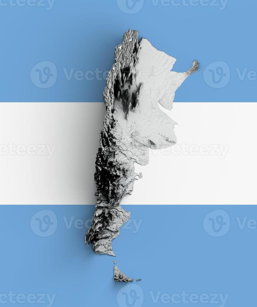 Argentina. Shaded relief map with Flag 3d illustration photo