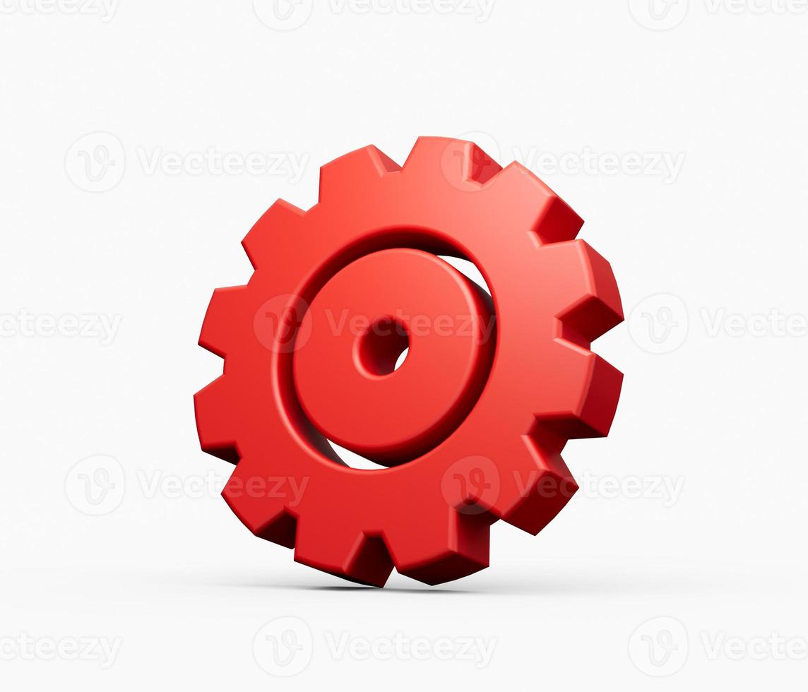 Red Gear symbol on White background. 3d Illustration photo