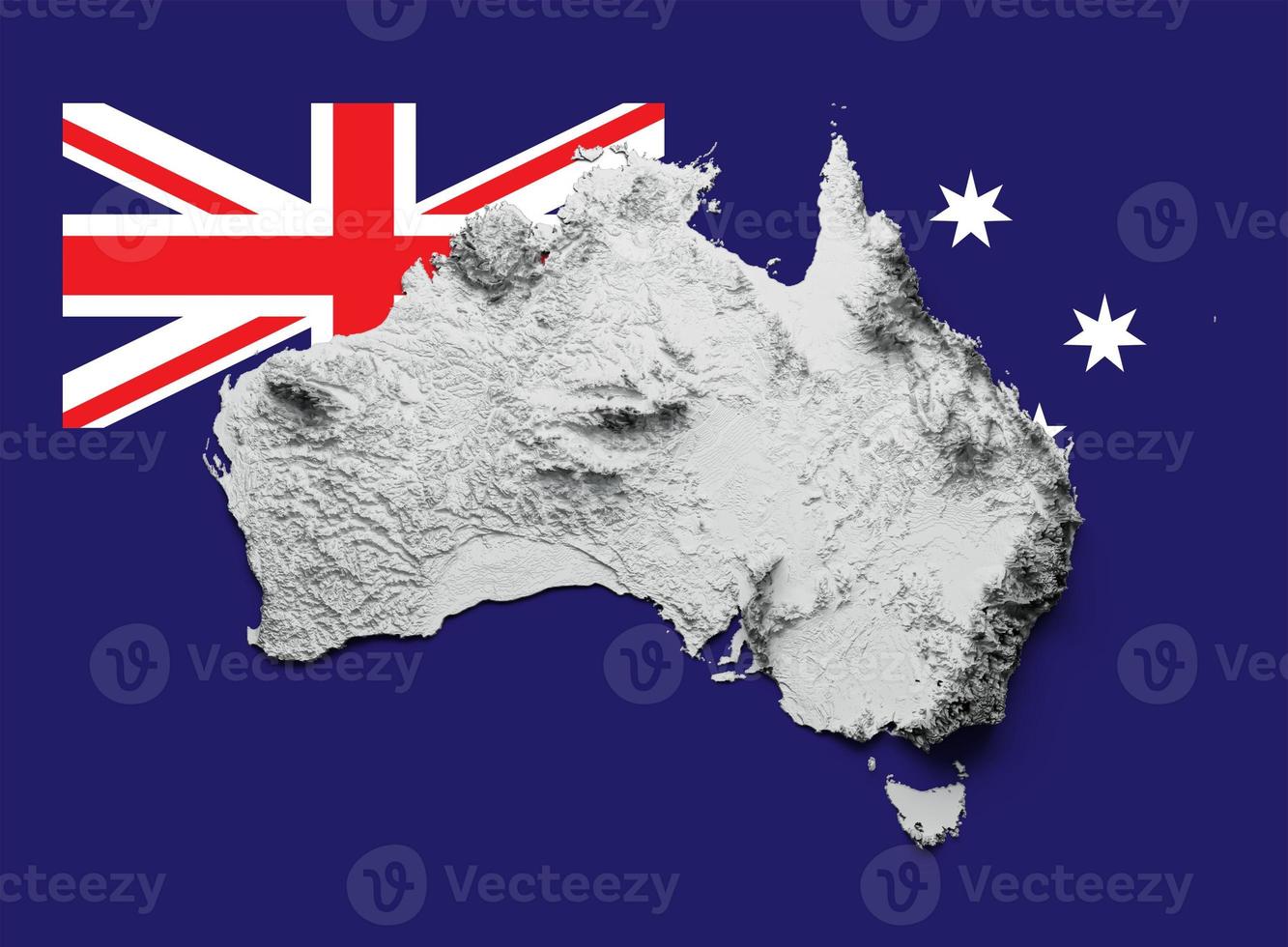 Australia Map Shaded relief Color Height map on white Background 3d illustration photo