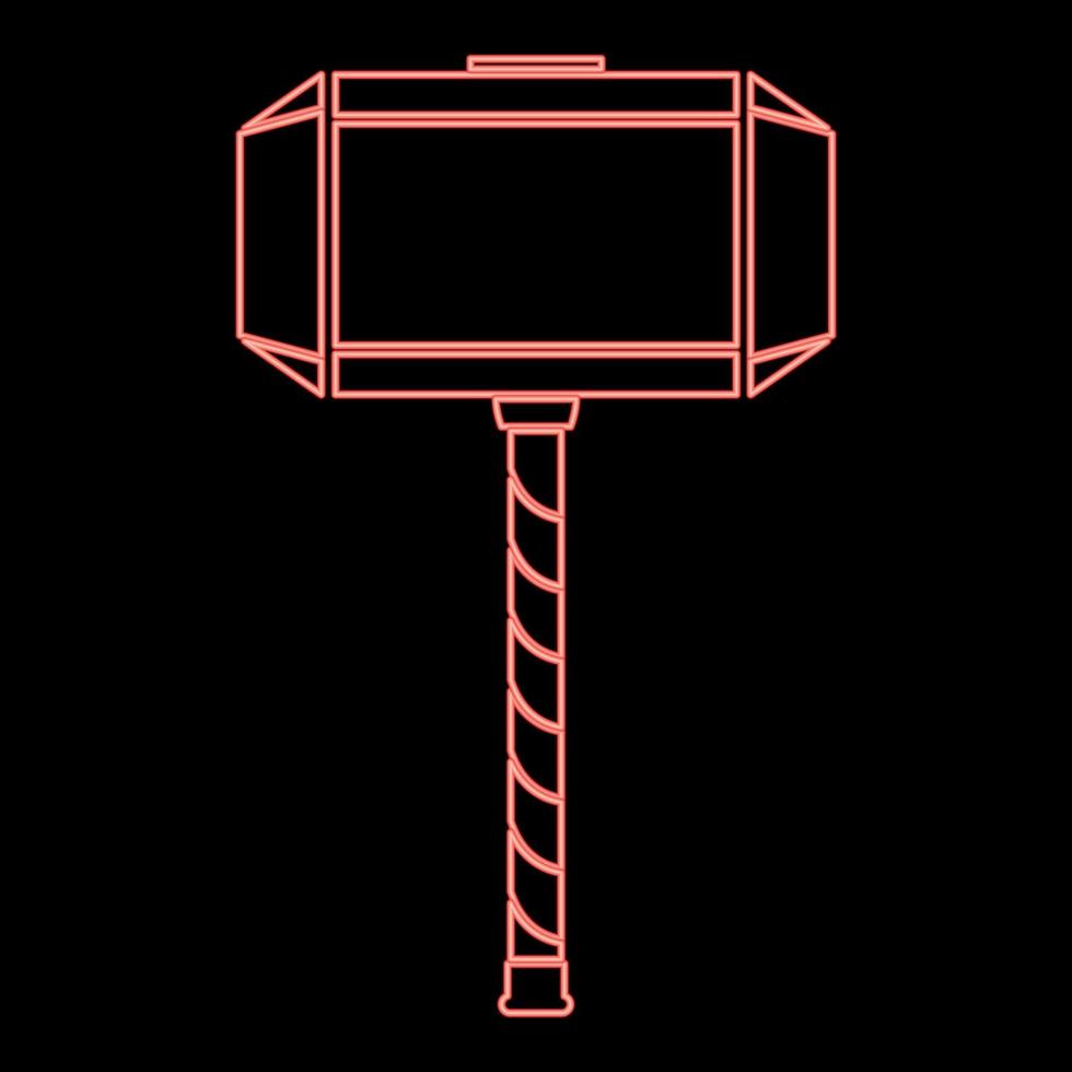 Neon thor's hammer Mjolnir red color vector illustration image flat style