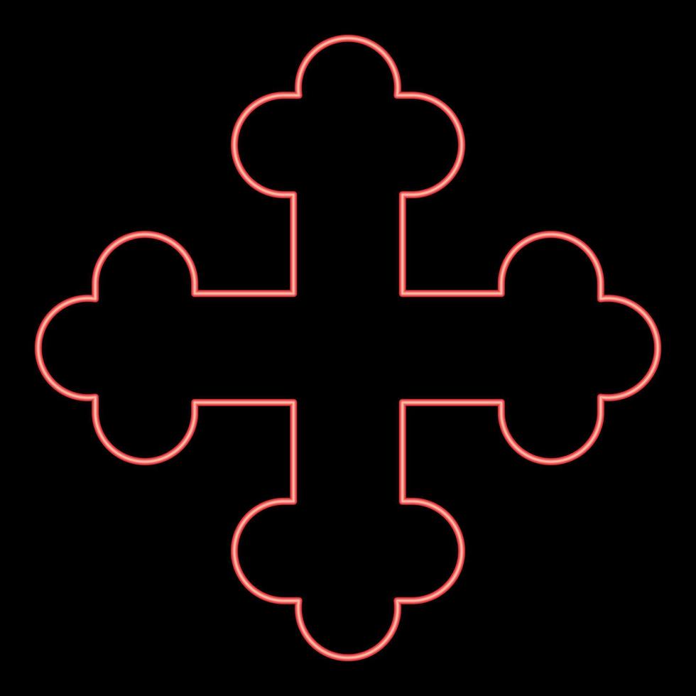 Neon cross trefoil shamrock Cross monogram Religious cross red color vector illustration image flat style