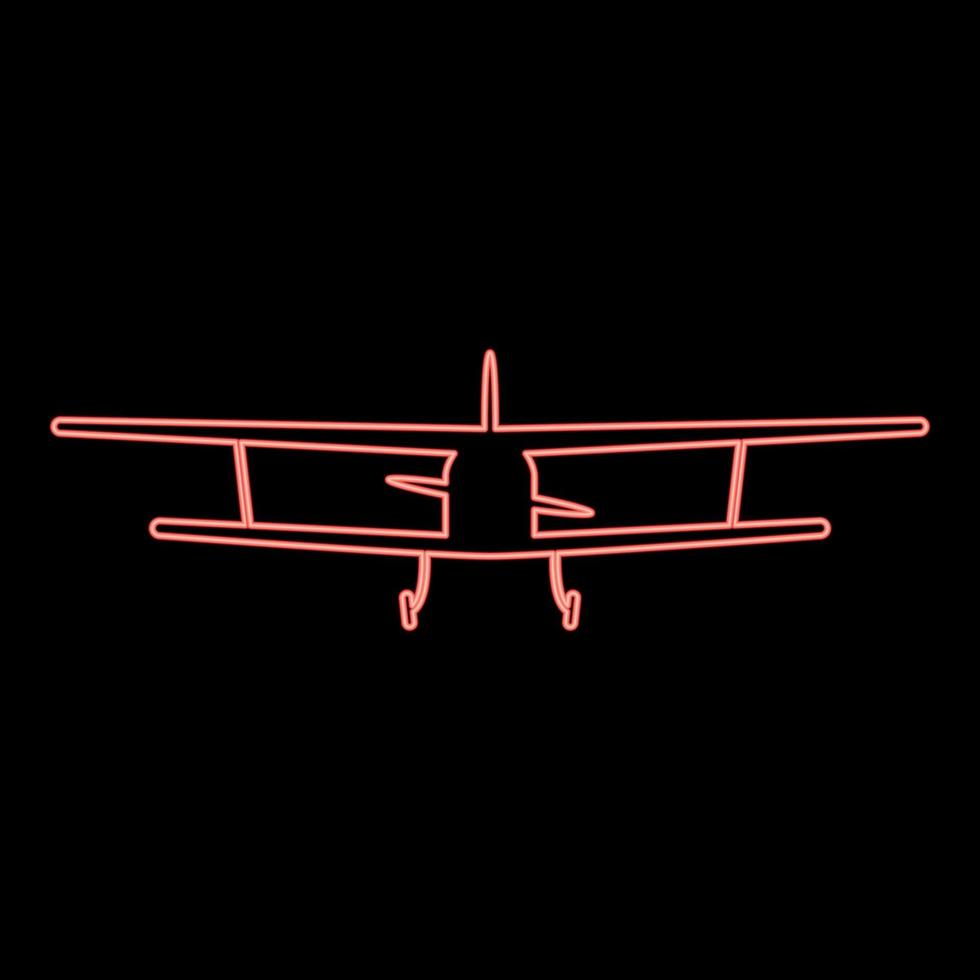Neon airplane view with front Light aircraft civil Flying machine red color vector illustration image flat style