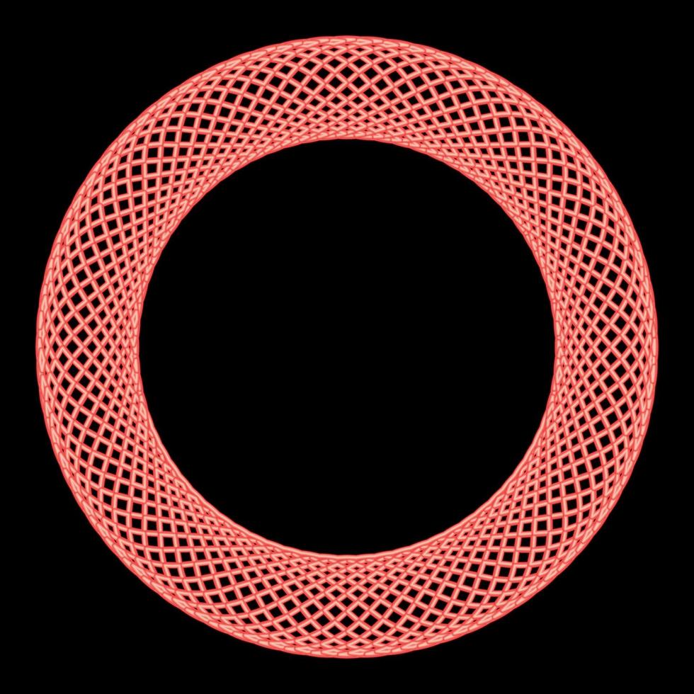 Neon spirograph element empty in center Abstract concentric symbol red color vector illustration image flat style