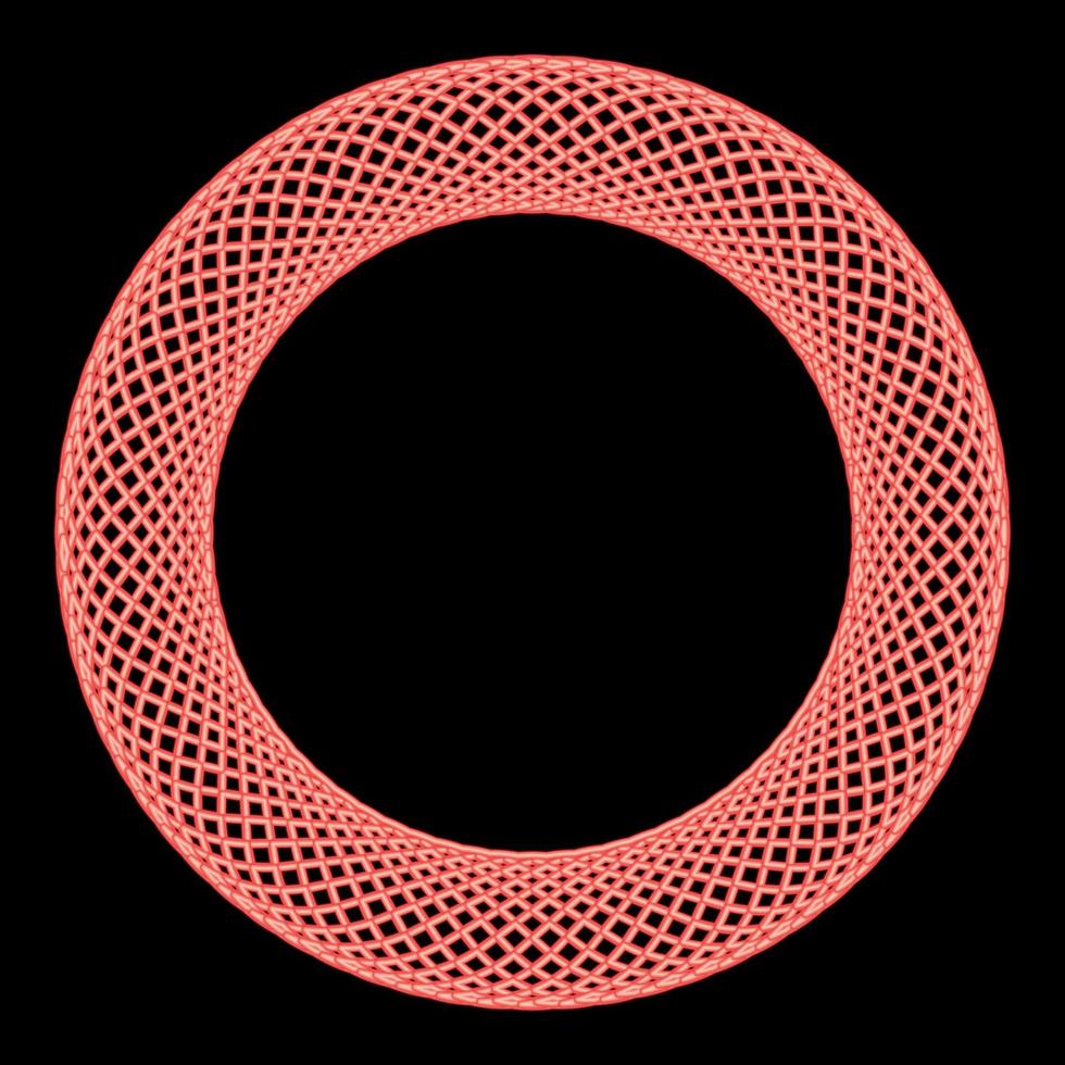 Neon spirograph element empty in center Abstract concentric symbol red color vector illustration image flat style