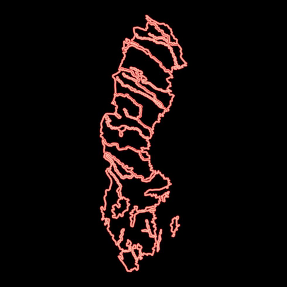 mapa de neón de suecia color rojo vector ilustración imagen estilo plano