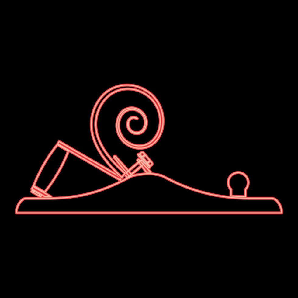 Neon carpenter's plane with metal with shaving wood Joiner's plane red color vector illustration image flat style