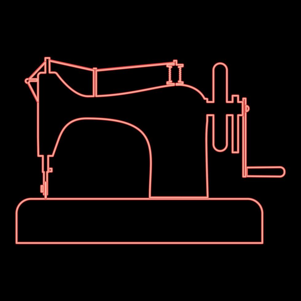máquina de coser de neón máquina de coser equipo a medida color rojo vintage vector ilustración imagen estilo plano