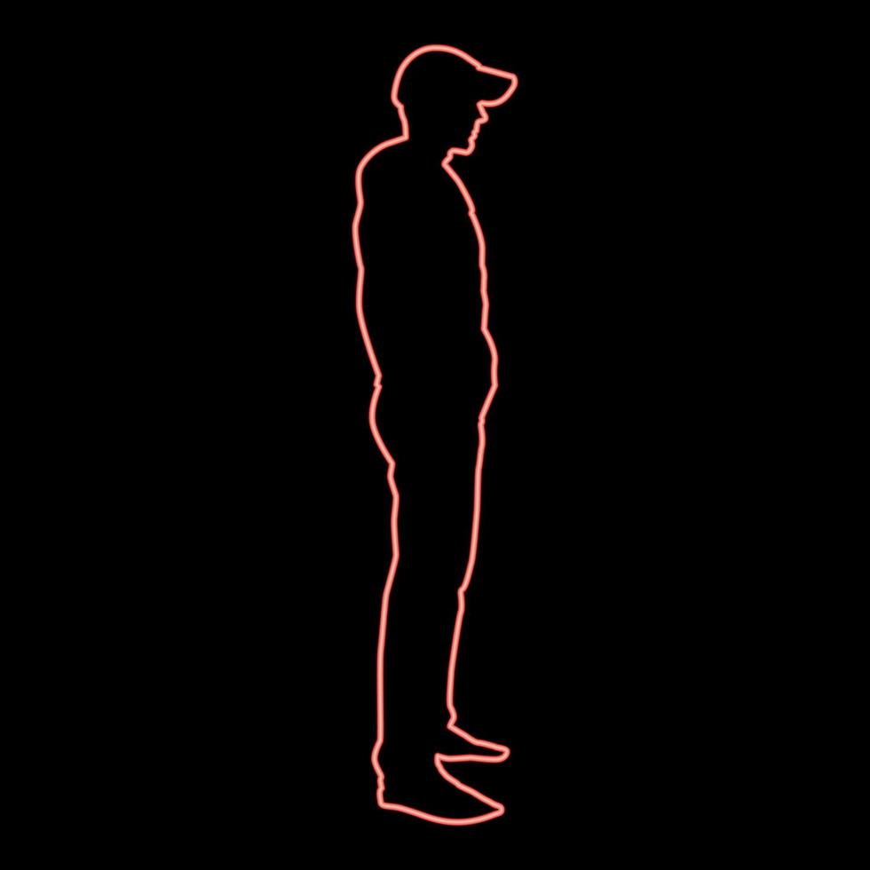 hombre de neón de pie en la vista de la tapa con estilo plano de imagen de ilustración de vector de color rojo lateral