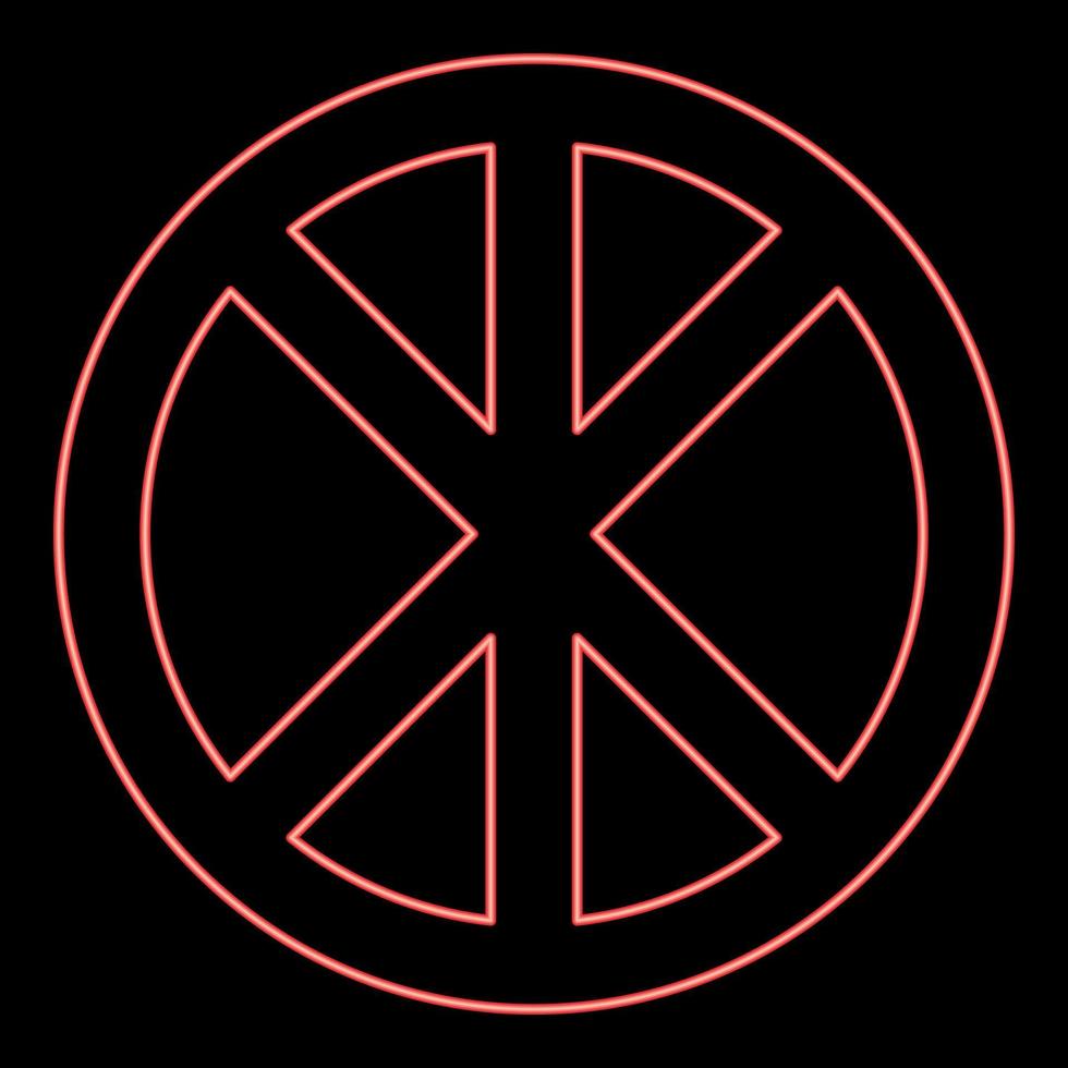 Neon cross round circle on bread concept parts body Christ Infinity sign in religious red color vector illustration image flat style