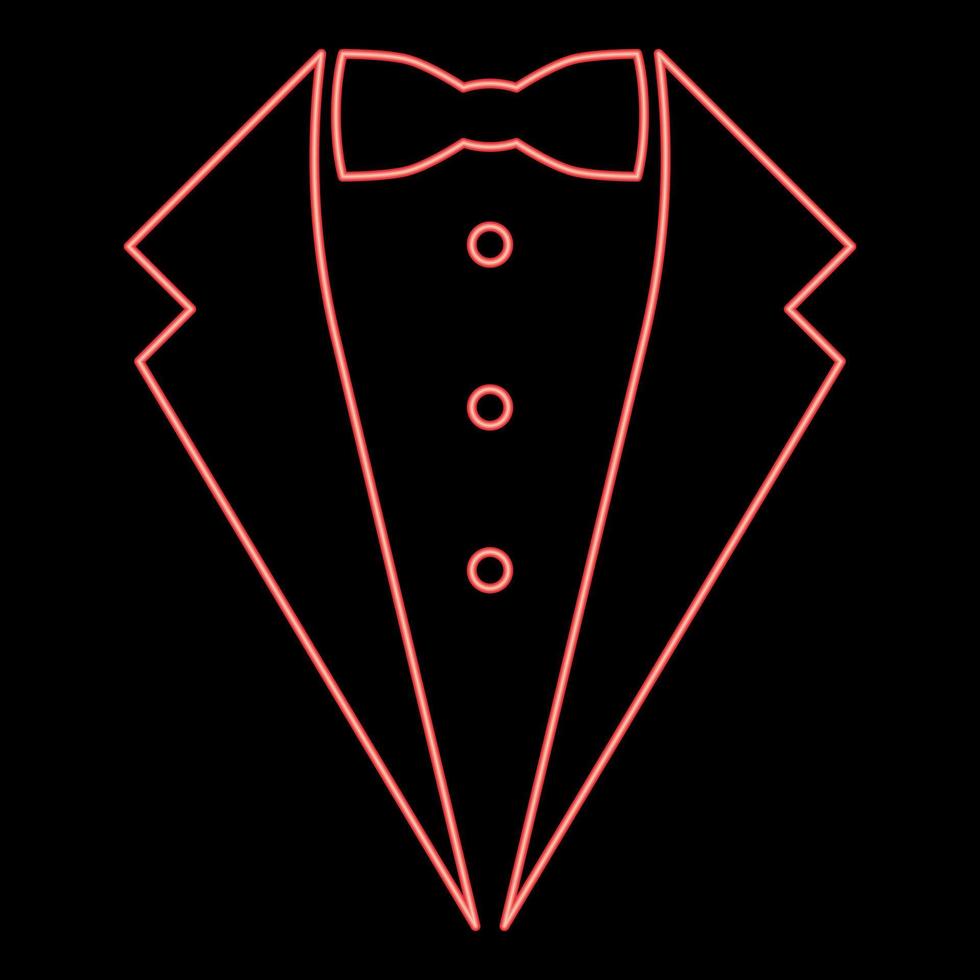 Neon symbol service dinner jacket bow Tuxedo concept Tux sign Butler gentleman idea Waiter suit red color vector illustration image flat style