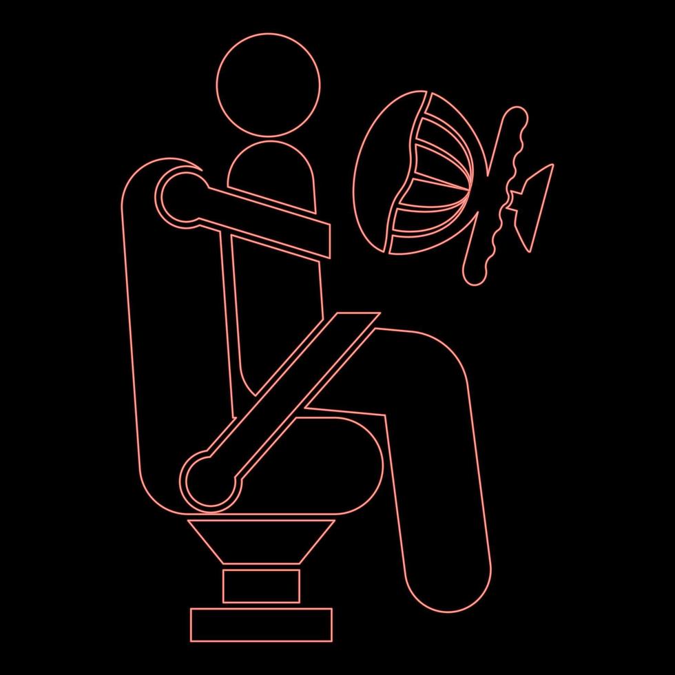 Neon driver at the wheel of a vehicle wearing a seat belt and airbag Man driving car red color vector illustration image flat style