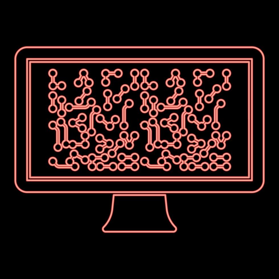 Neon screen with the scheme Technology concept red color vector illustration image flat style
