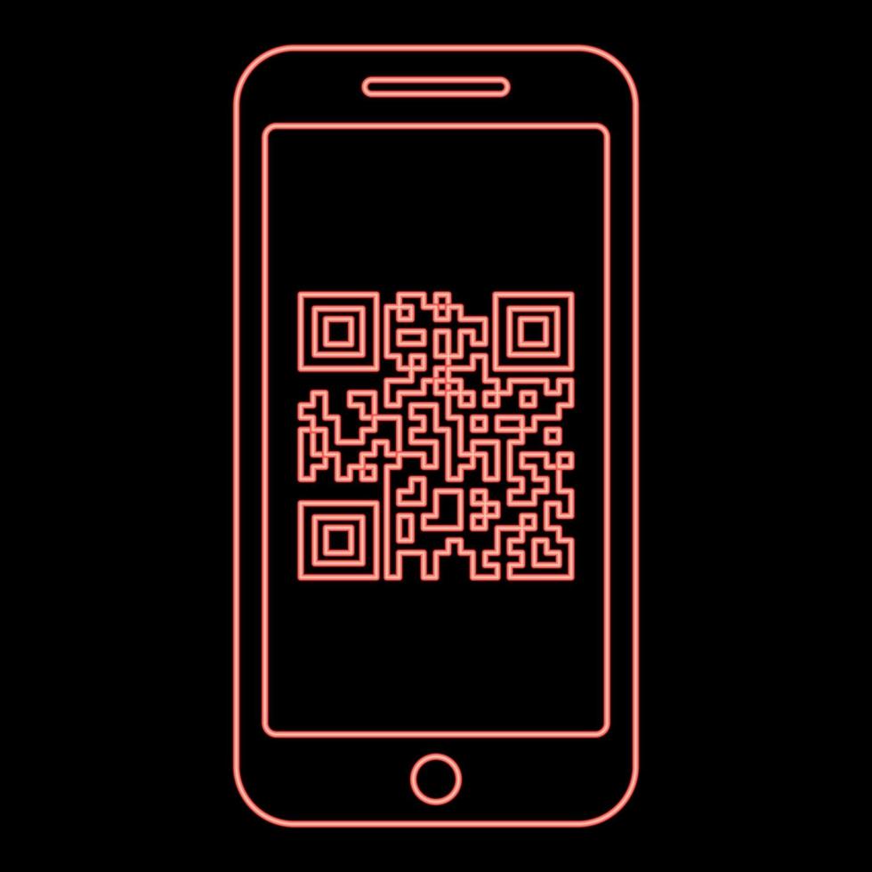Neon smartphone with QR code on screen red color vector illustration image flat style