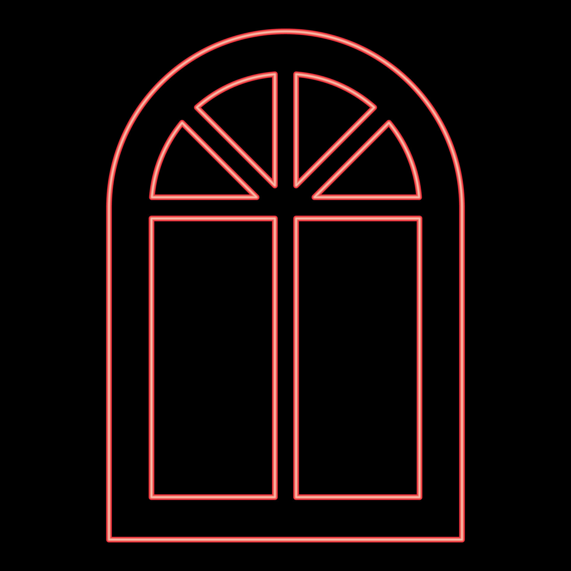 Neon window frame semi-round at the top Arch window red color vector