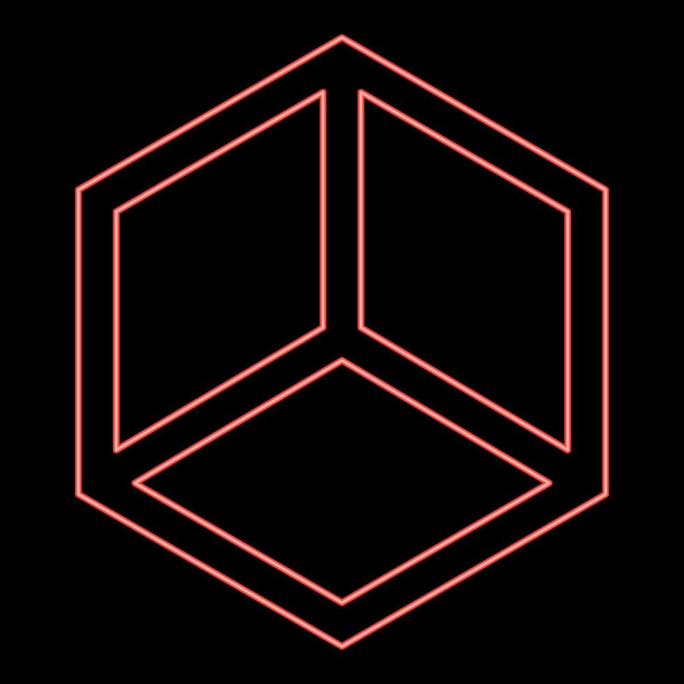 Neon abstract cube shape Hexagon box red color vector illustration image flat style