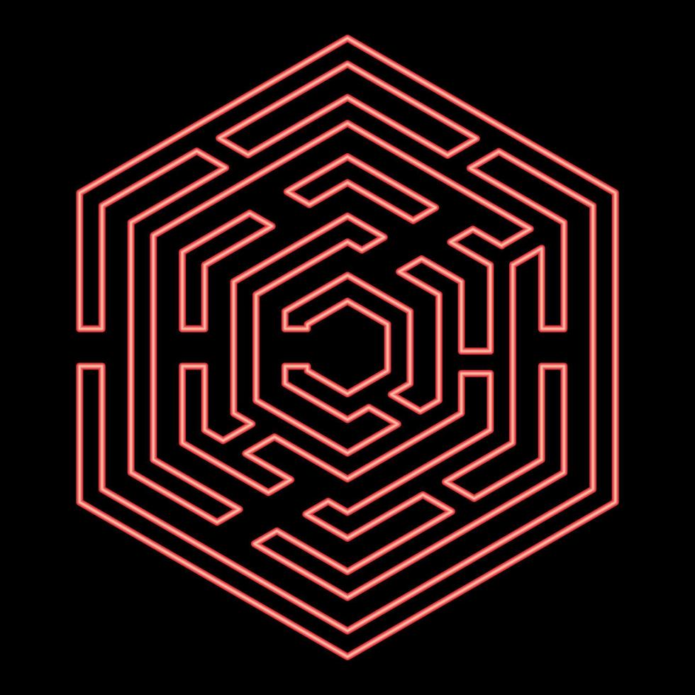 Neon hexagonal Maze Hexagon maze Labyrinth with six corner red color vector illustration image flat style