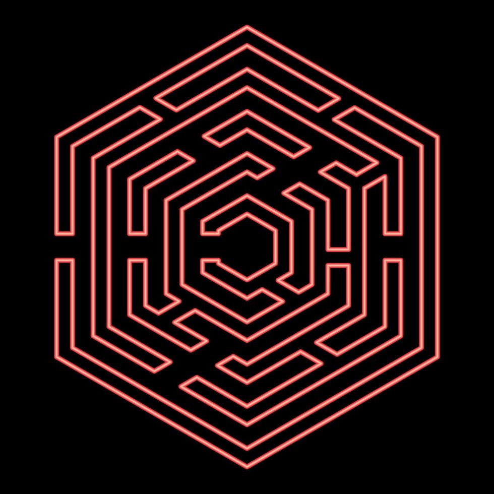 Neon hexagonal Maze Hexagon maze Labyrinth with six corner red color vector illustration image flat style