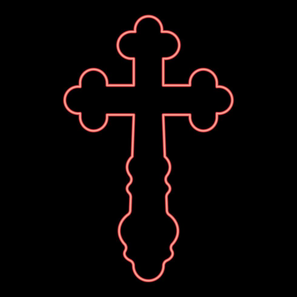 Neon cross trefoil shamrock Cross monogram Religious cross red color vector illustration image flat style