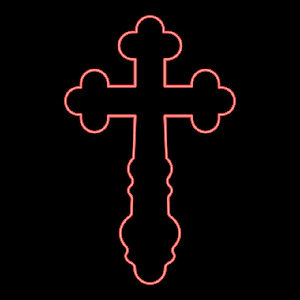 cruz de neón trébol trébol cruz monograma cruz religiosa color rojo vector ilustración imagen estilo plano