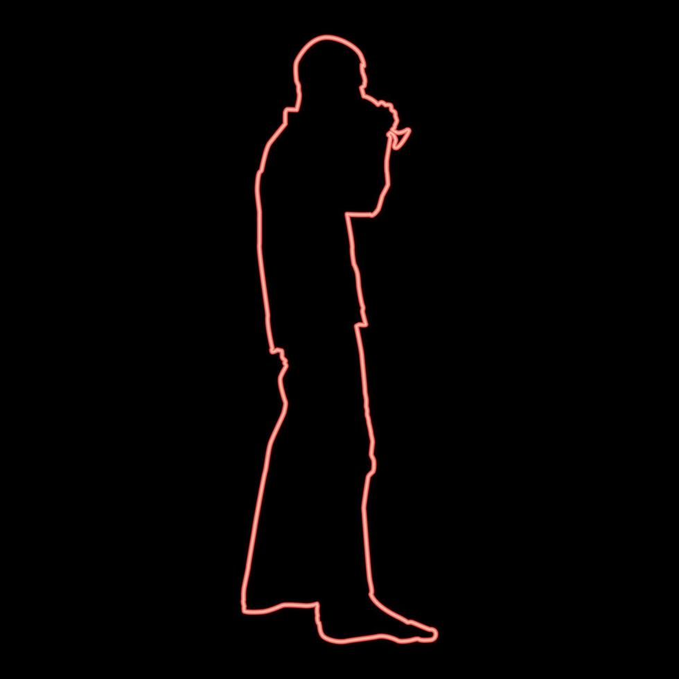 Neon man drinking wine from glass red color vector illustration image flat style