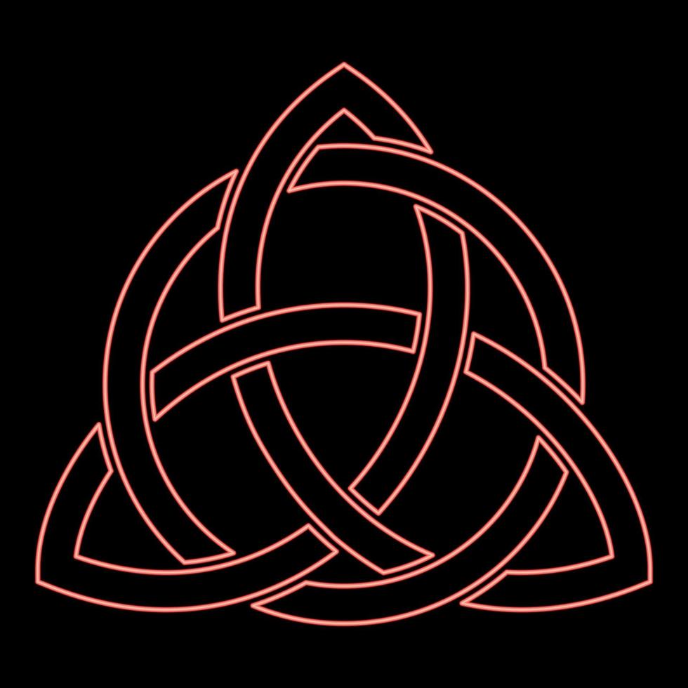 Neon triquetra in circle Trikvetr knot shape Trinity knot red color vector illustration image flat style