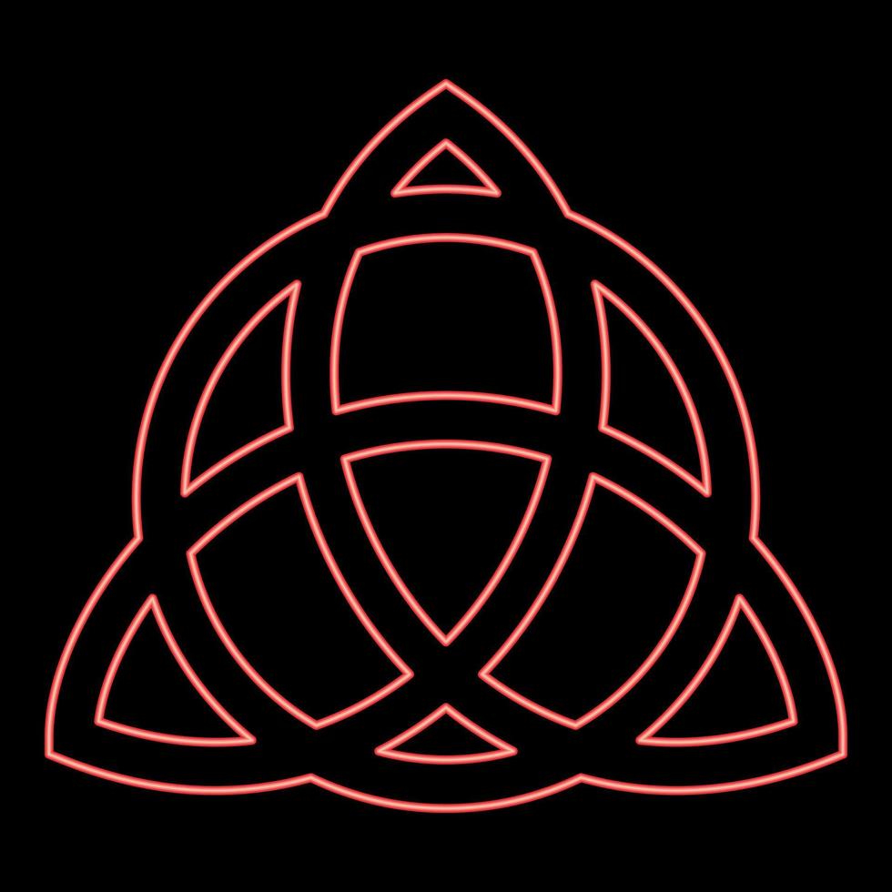 Neon trikvetr knot with circle Power of three viking symbol tribal for tattoo Trinity knot red color vector illustration image flat style