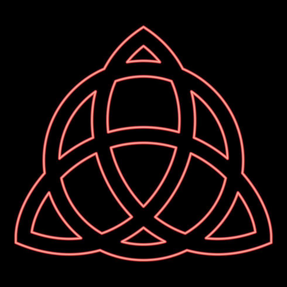 Neon trikvetr knot with circle Power of three viking symbol tribal for tattoo Trinity knot red color vector illustration image flat style