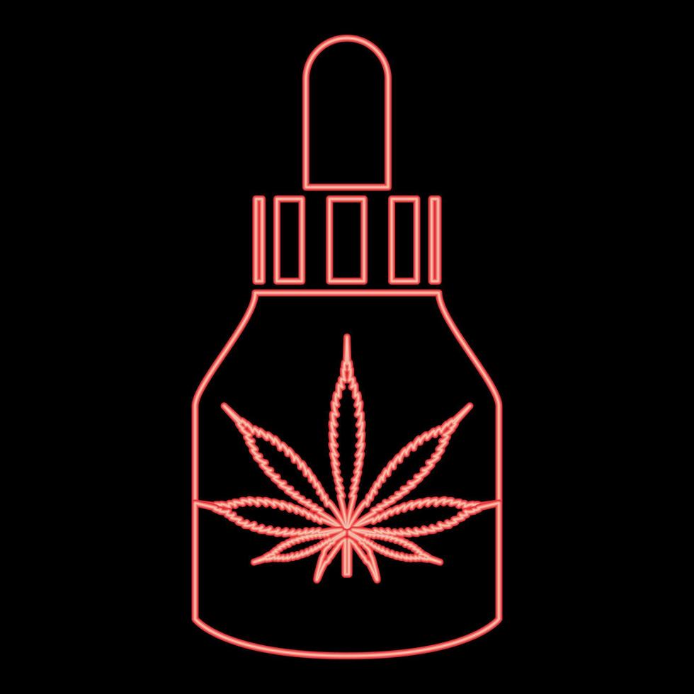 neón marihuana medicina aceite a marihuana cbd cannabis granja matraz color rojo vector ilustración imagen estilo plano