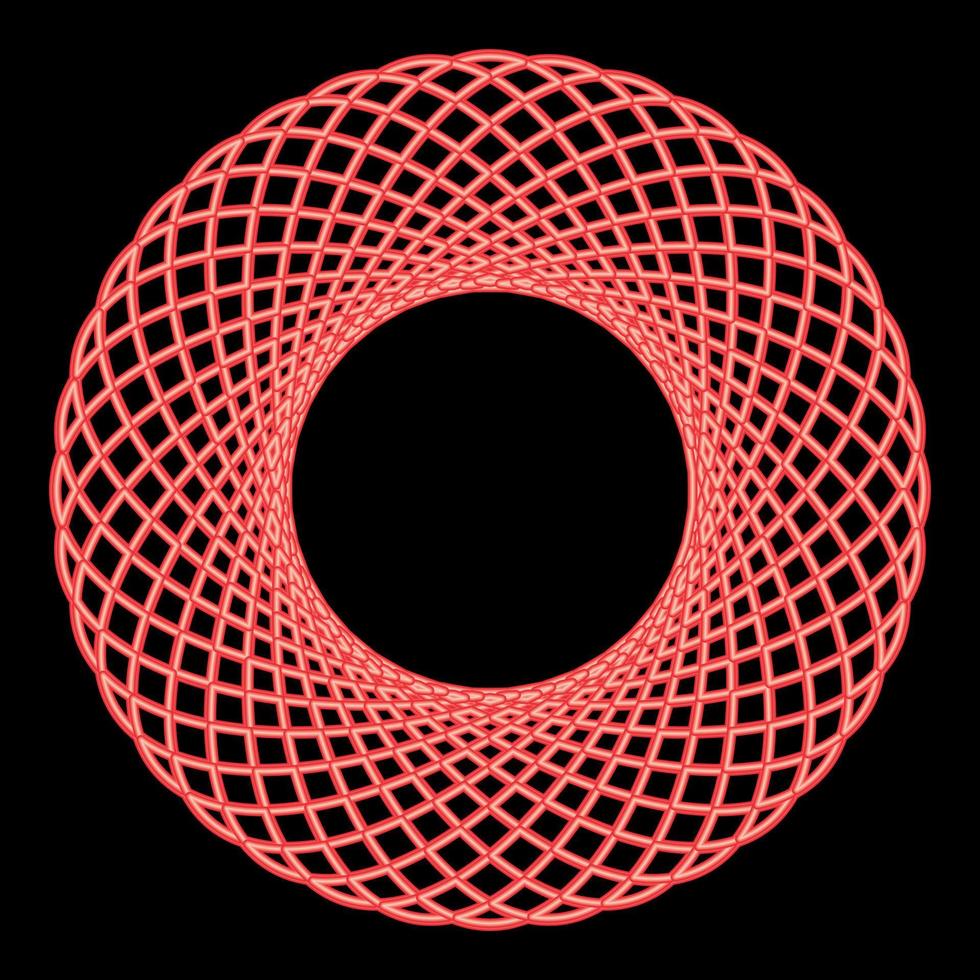 Neon spirograph abstract element Circle shape Concentric pattern Fractal graphic red color vector illustration image flat style