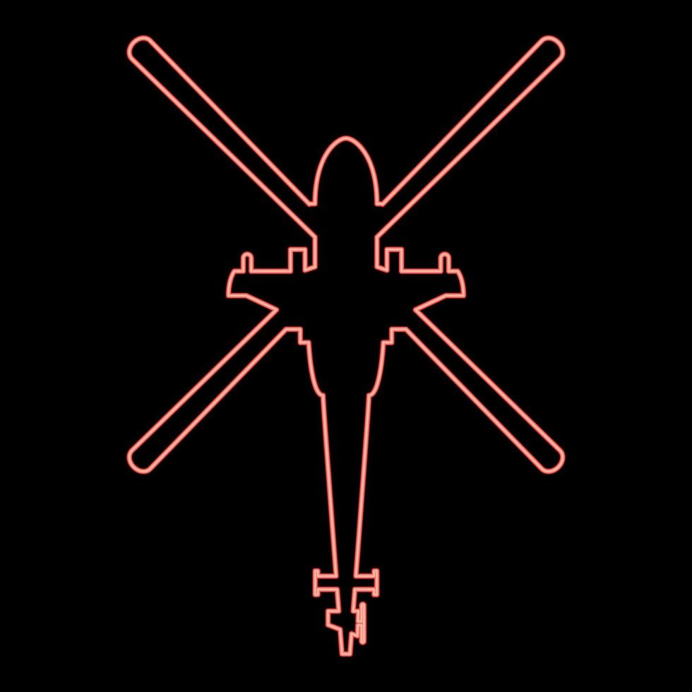 Neon helicopter top view Battle helicopter red color vector illustration image flat style