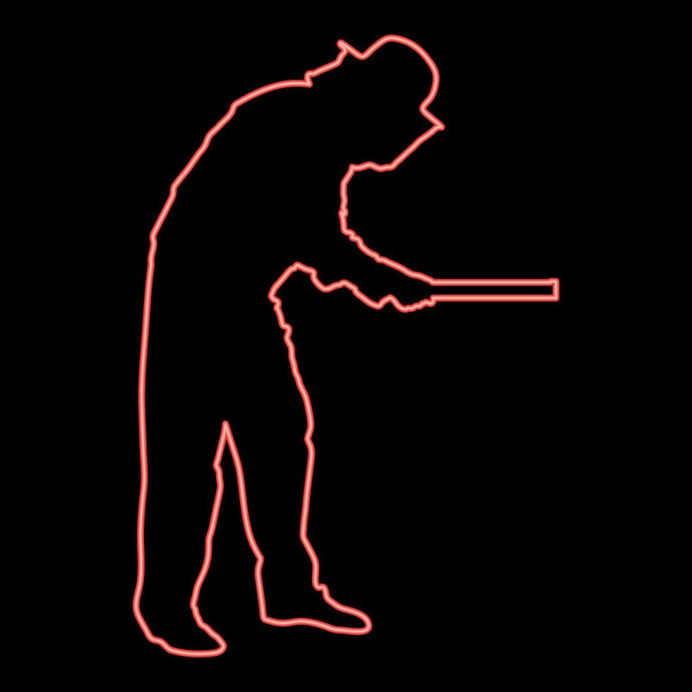 Neon beekeeper holding honeycomb plank Apiarist red color vector illustration image flat style
