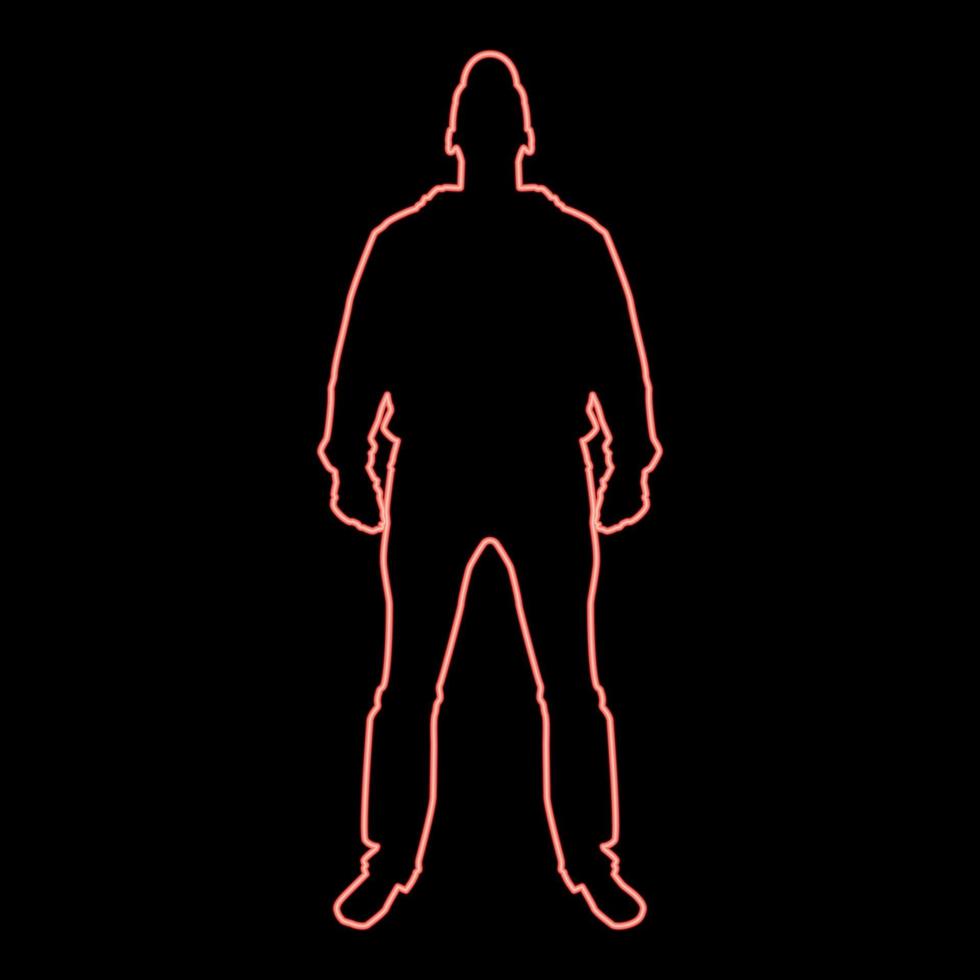 Neon man standing in cap view with front red color vector illustration image flat style