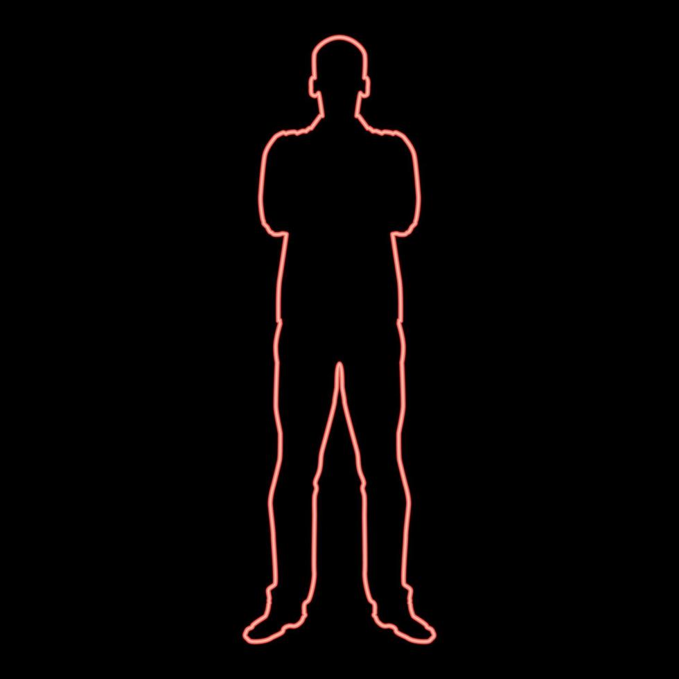 Neon man with folded arms Confidence concept business man red color vector illustration image flat style