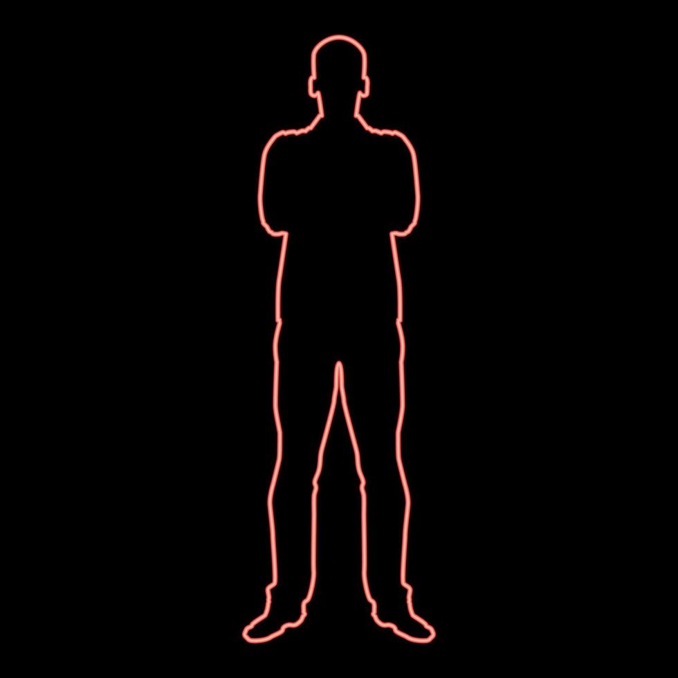 Neon man with folded arms Confidence concept business man red color vector illustration image flat style